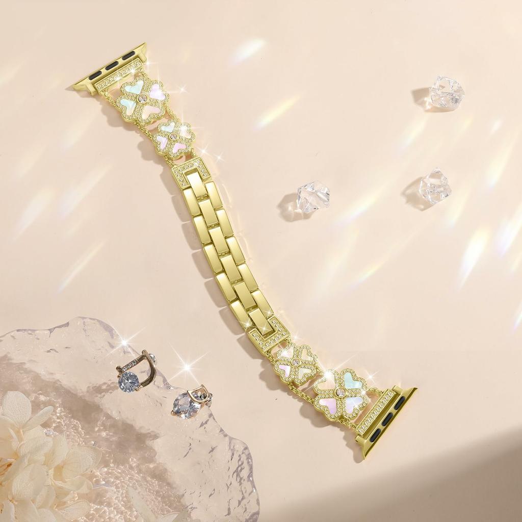 Metal Strap for Apple Watch Series 10 Ultra 9 8 7 SE 6 5 4 3 2 1 46mm 49mm 45mm 44mm 42mm Heart Clover Decor Watch Band