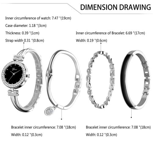 Simple and cute 4-piece women's watch and bangle set with analog display, waterproof, popular, stylish silver watch, perfect as a gift for birthdays,