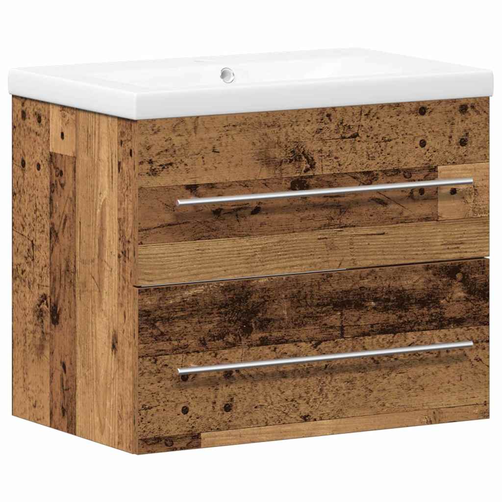 Washbasin Cabinet Set 2 Pcs Reclaimed Wood Look Engineered Wood & Ceramic