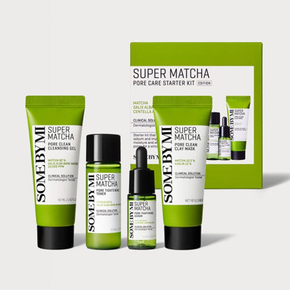 SOME BY MI Super Matcha Pore Care Starter Kit (Cleansing Gel 42ml + Clay Mask 42g + Toner 30ml + Serum 10ml)