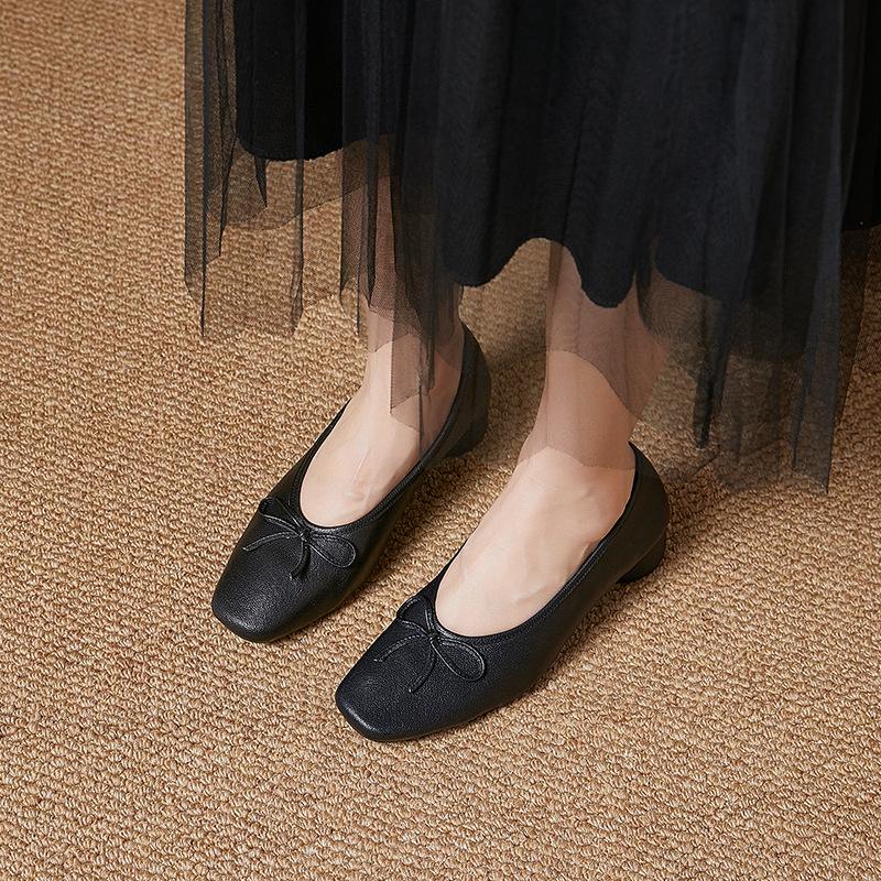 French Bow Shallow-mouthed High-heeled Mary Jane Shoes for Women with Thick Heels