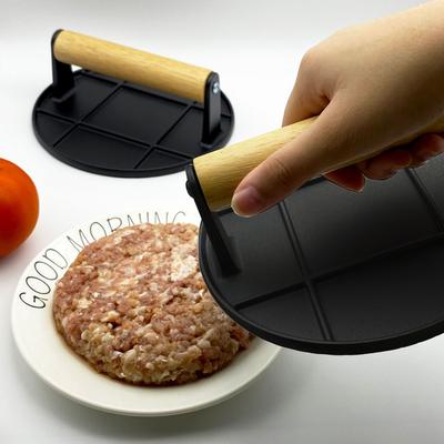 Aluminum Alloy Burger Press Outdoor Non Stick Round/Square Hand Meat Burger Press Tools With Wooden Handle For Home Kitchen BBQ