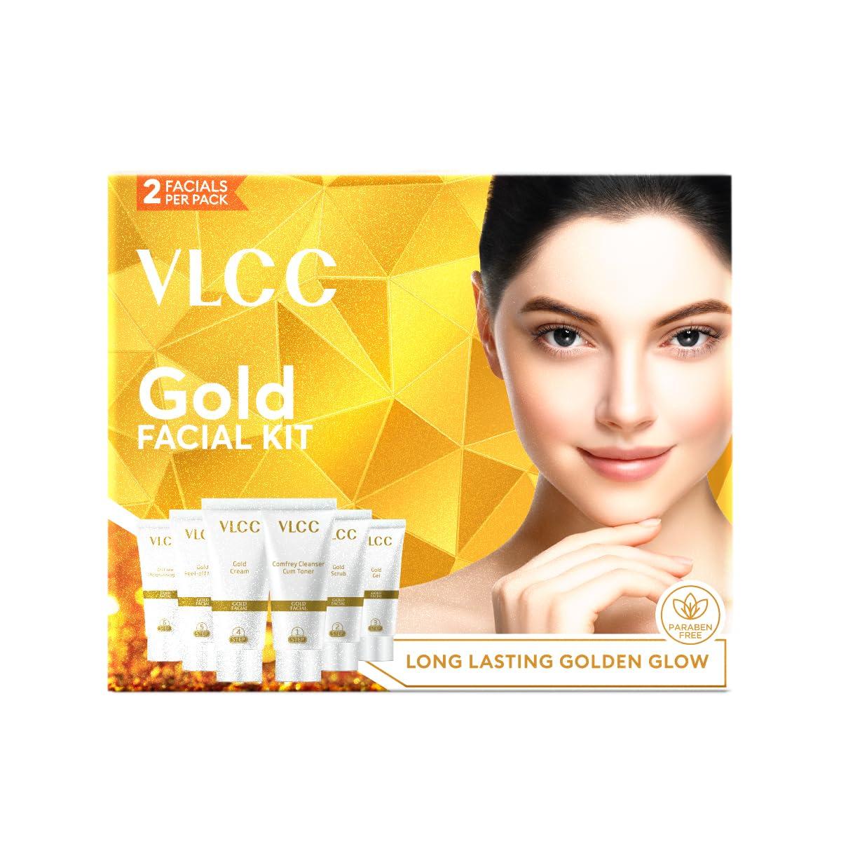 

VLCC Gold Facial Kit 60g for Bright Glowing Skin at Home with 6-Step Parlour Glow Routine