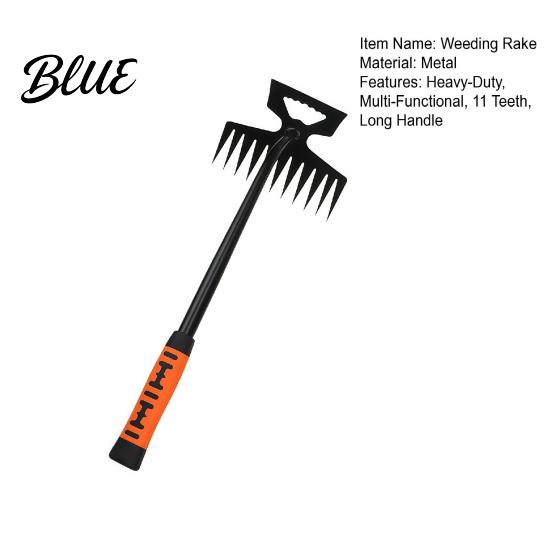 Long Handle Garden Rake Weeding Hand Weeder with 11 Teeth Weed Puller for Precision Yard Lawn Farm Gardening Tool