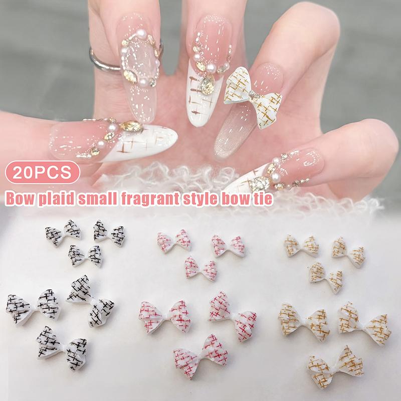 20Pcs Checkered Bows Resin Nail Charms Plaid Bows Ties Nail Art Decorations DIY Nail Designs