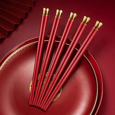 5 Paare/Set Essstäbchen-Set im chinesischen Stil, rot, für Hochzeit, rutschfest, für Familienhotels und Restaurants, Geschirr, Essstäbchen für gesunde Ernährung