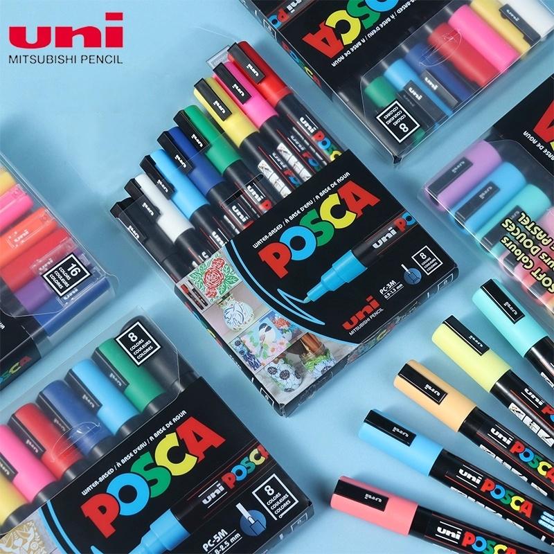 Japan Uni POSCA Markers Set Water-Based Acrylic Paint Pen Rock Painting PC-1M PC-3M PC-5M PC-8K PC-17K Full Colors Range Drawing