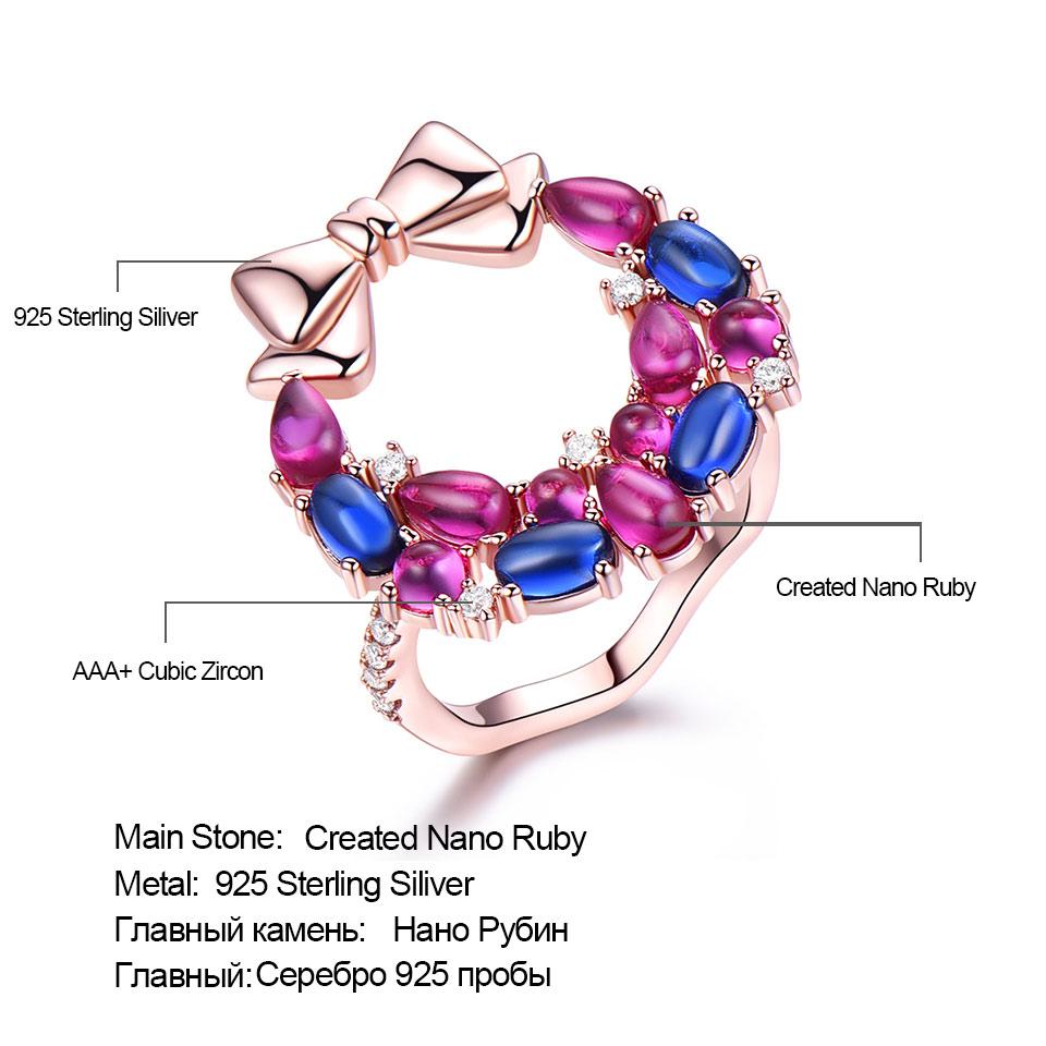Created Nano Ruby Rose Gold White Zircon 925 Sterling Silver Finger Cute Christmas Rings