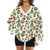 Women's Fashionable V-neck Christmas Printed Long Sleeved Casual Pullover Plush Warm Pocket Sweatshirt Top