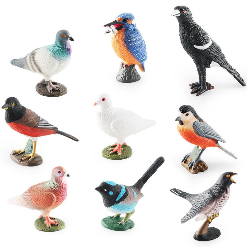 Atemberaubendes, realistisches Vogelfiguren-Set mit farbenfrohen Tauben-, Elster- und Kuckucksmodellen