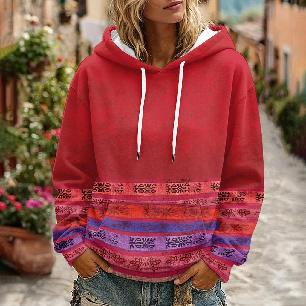Women's Floral Print Casual Hoodie with Pocket and Long Sleeve Top