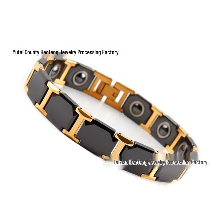 Magnetic Titanium Steel & Ceramic Bracelet for Couples - Black Ocher Design