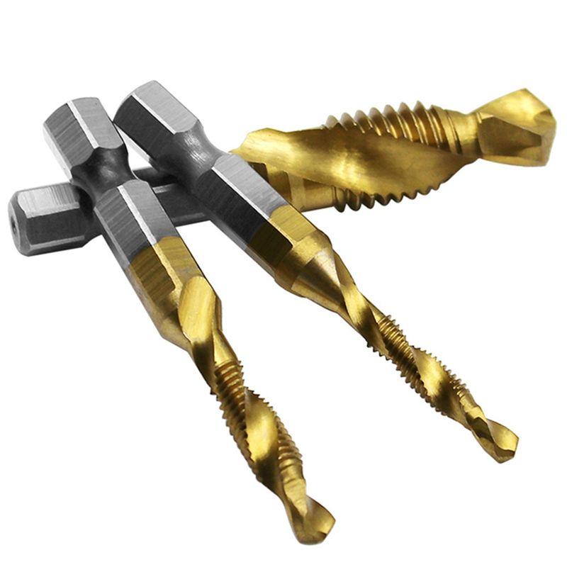 BHBL 12Pcs Tap Drill Bit Set Hex Handle Titanium Plated HSS Screw Thread Bit Screw Machine Compound Tap for Metal Steel Wood