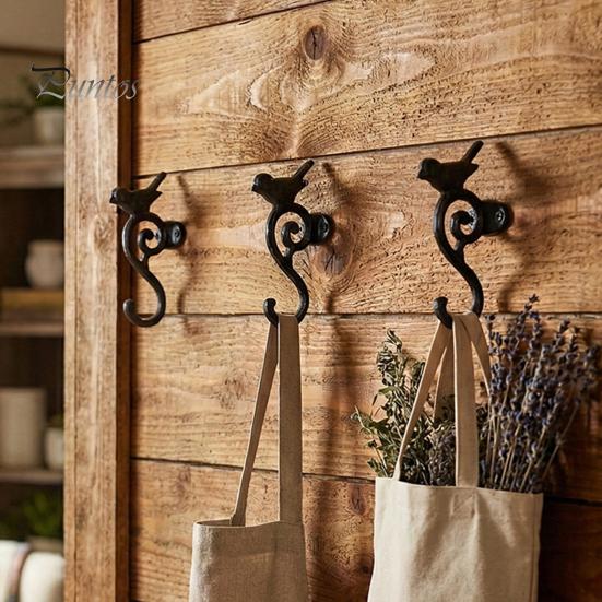 Rustic Terrace Decorative Accents Vintage Iron Birdcage Wall Mount Hooks, Metal Bird Plant Hanging Basket Hook for Home Outdoor Garden Hooks