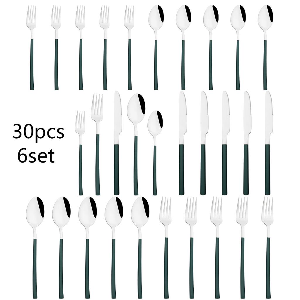 30pcs White Gold Cutlery Set Stainless Steel Dinnerware Set Knife Fork Spoon Tableware Set Western Dessert Fork Spoon Flatware