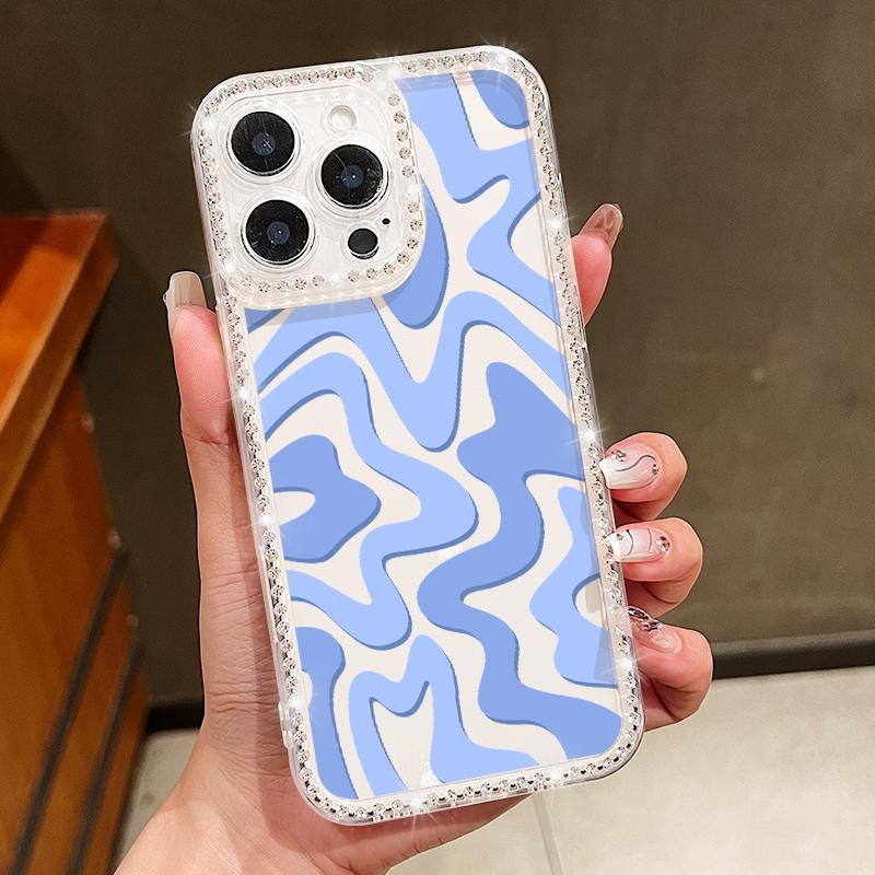 Stripe Pattern Soft TPU Clear Case For iPhone 16e 16 14 15 Pro Plus 13 12 Pro Max 11 Crystal Diamond Silicone Phone Cover Coque