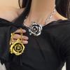 Exaggerated Metal Big Rose Flower Necklace for Women Men Hiphop Punk Thick Chain Choker Necklace Party Jewelry Gifts