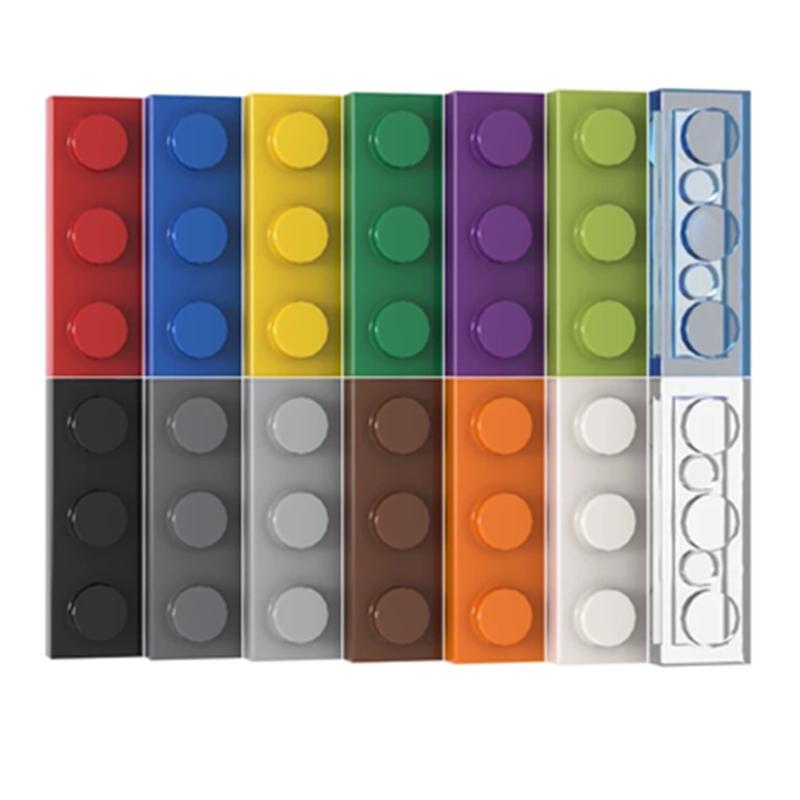 100PCS PLATE 1x3 Compatible 3623 Multiple Color Options Plate Self-Locking Bricks Building Blocks Toys Accessories