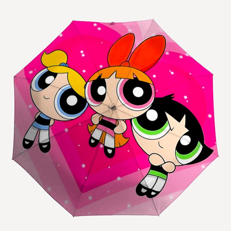 1pc Powerpuff Girls Automatic Opening Umbrella - Portable 3-Fold Design, 8-Rib Outdoor Umbrella, Ideal Gift for Fans, Travelers, Daily Use, Perfe