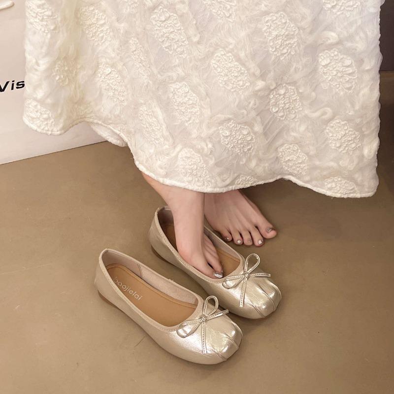 

Новые балетки с мелким вырезом, одинарные туфли для женщин, туфли-бобы на мягкой подошве 40 шампанского