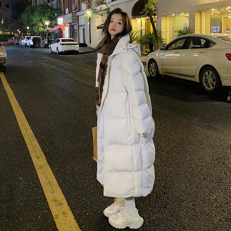 Long Down Jacket Woman Hooded Pure Color Long Sleeve Coat Cotton Overcoat Thick Warm Jackets Casual Female Coat Korean Fashion