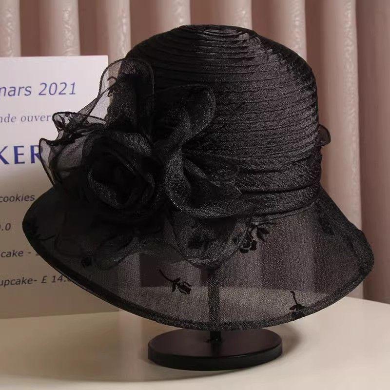Sun Hat Women's Summer Organza Flower Fisherman Travel Vacation Sunshade Anti UV Retro Hat