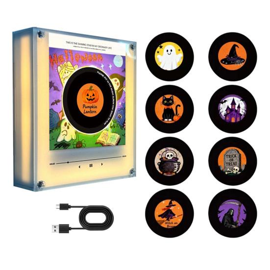 Magnete per Giradischi con Luce Notturna, Magnete per Frigorifero in Vinile, 9 Dischi Programmabili, Memoria da 128MB, Nessuna Musica, Luce LED Personalizzabile, Personalizzazione Magnetica NFC
