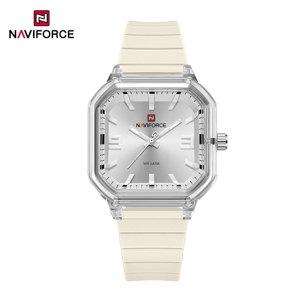 NAVIFORCE Original Women Square Watch Quartz Luminous Pointer Simple Lightweight Silicone Strap Waterproof Women Lady Casual Fashion Watch NF6108