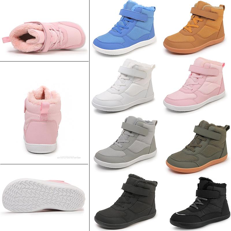 Nowe buty barefoot z szerokim noskiem dla dziewcząt i chłopców | Minimalistyczne buty do kostki wodoodporne zimowe buty śniegowe dla małych dzieci/starszych dzieci | But zimowy