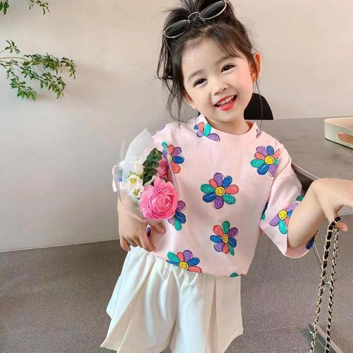 Girls Korean Short Sleeve T Shirt Summer Baby Casual Cotton Top for Toddlers