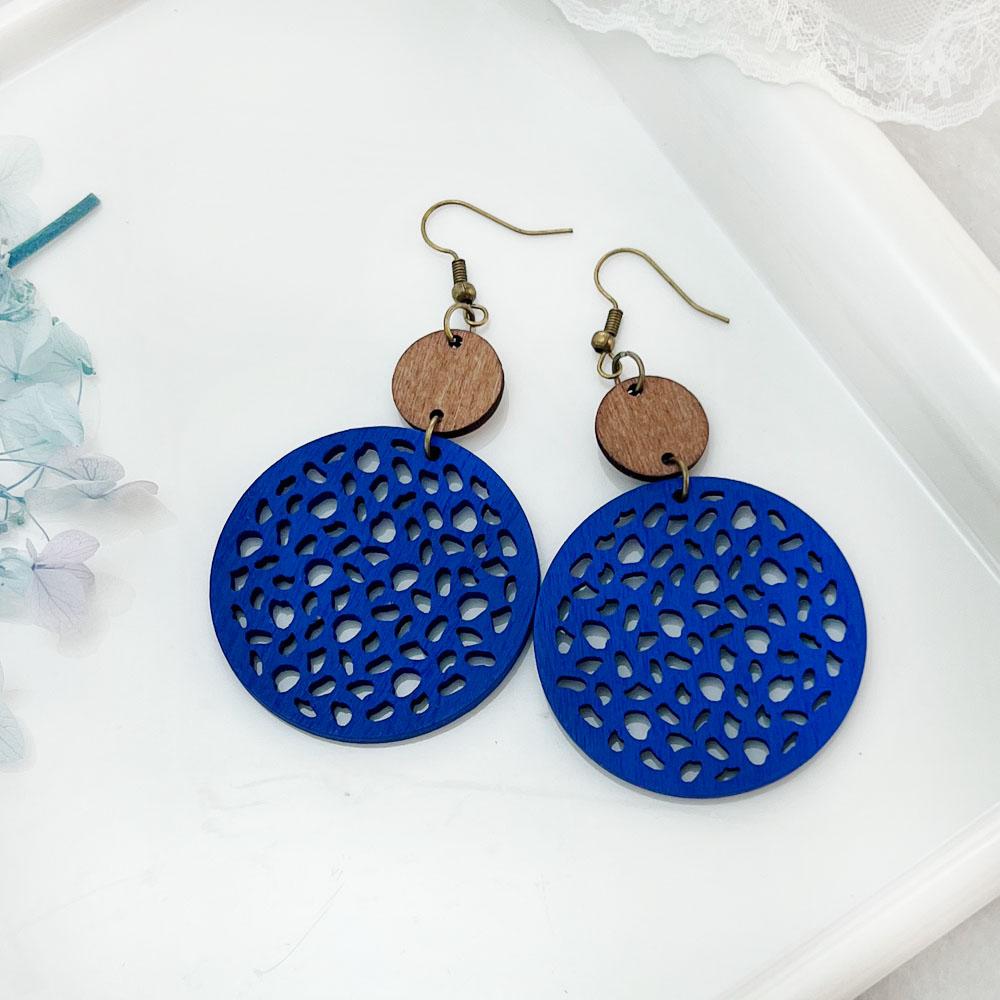 

SIMJO полые деревянные круглые сетчатые серьги для женщин, винтажные круглые серьги-капли в богемном этническом стиле в стиле пэчворк синий
