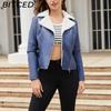 BITCED Autumn/Winter Faux Fur-Lined Leather Jacket for Women with Fleece Lining, Long Sleeves, Warm Coat, Casual Style