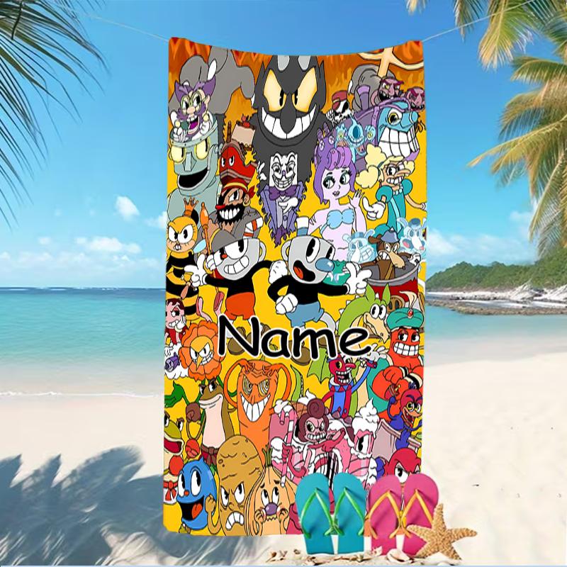 Customizable personalized beach towels Cuphead themed designs.Suitable for the beach, yoga, sports;ideal as beach accessories