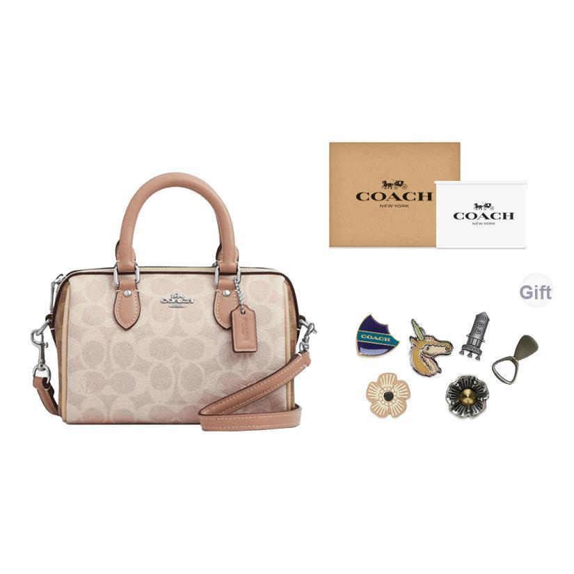 Coach Rowan 18 Brand Logo Detachable Shoulder Strap Boston Bag Women handbag Milk-Tea CW330-SVXCU