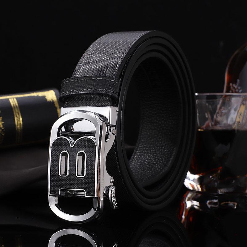 Men's Genuine Leather Belt - Cowhide Plaid with Automatic Buckle, Versatile Business & Fashion Style