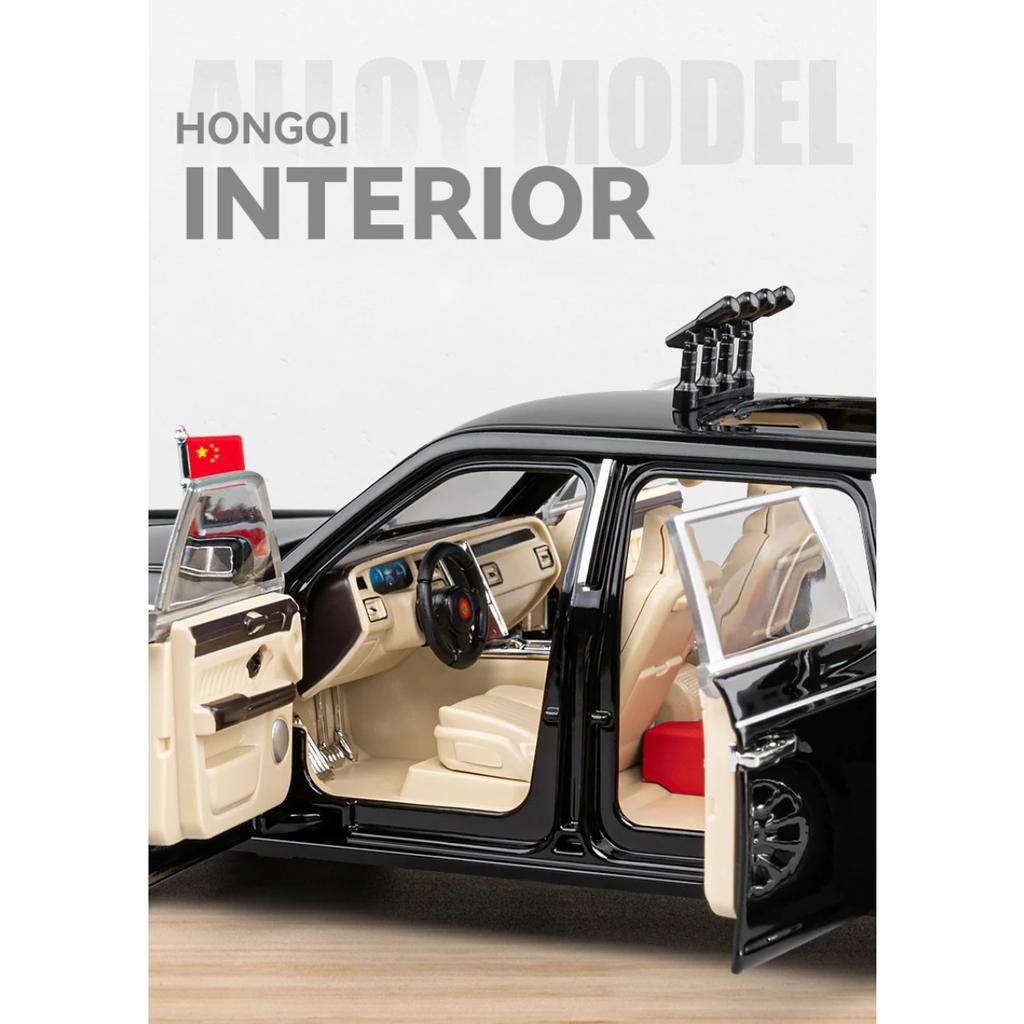 1/24 HONGQI L5 Military Parade Car Alloy Die Cast Toy Car Model Sound and Light Children's Toy Collectibles Birthday Gift