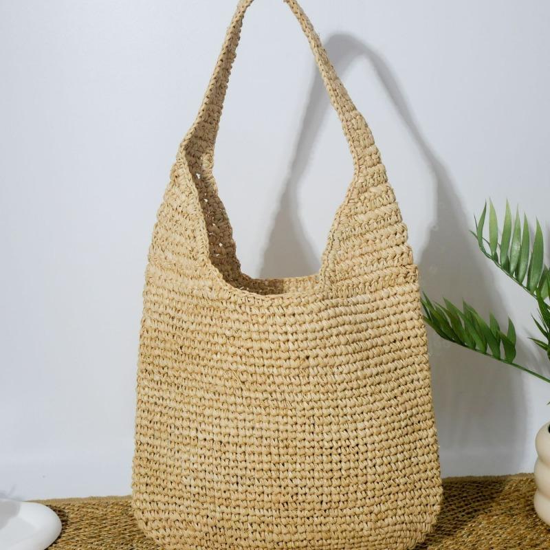 

Rafi grass shoulder straw woven small bag New hand-woven bag Versatile leisure vacation beach tote bag Open