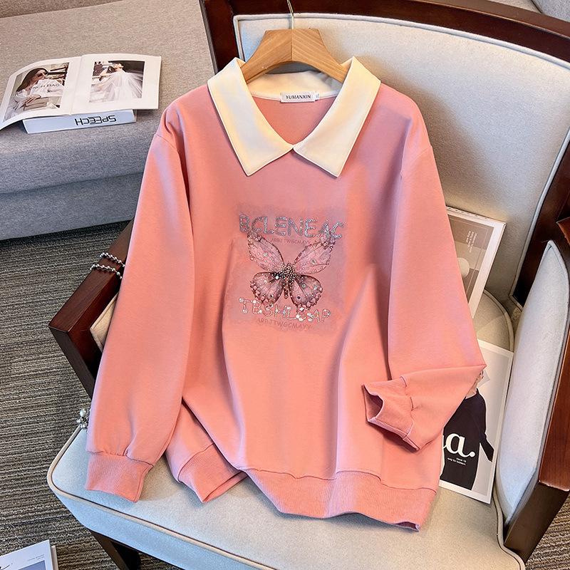 Plus Size Autumn Loose Lapel Hoodie for 200-350 Jin, Chest Circumference 150/160-6070