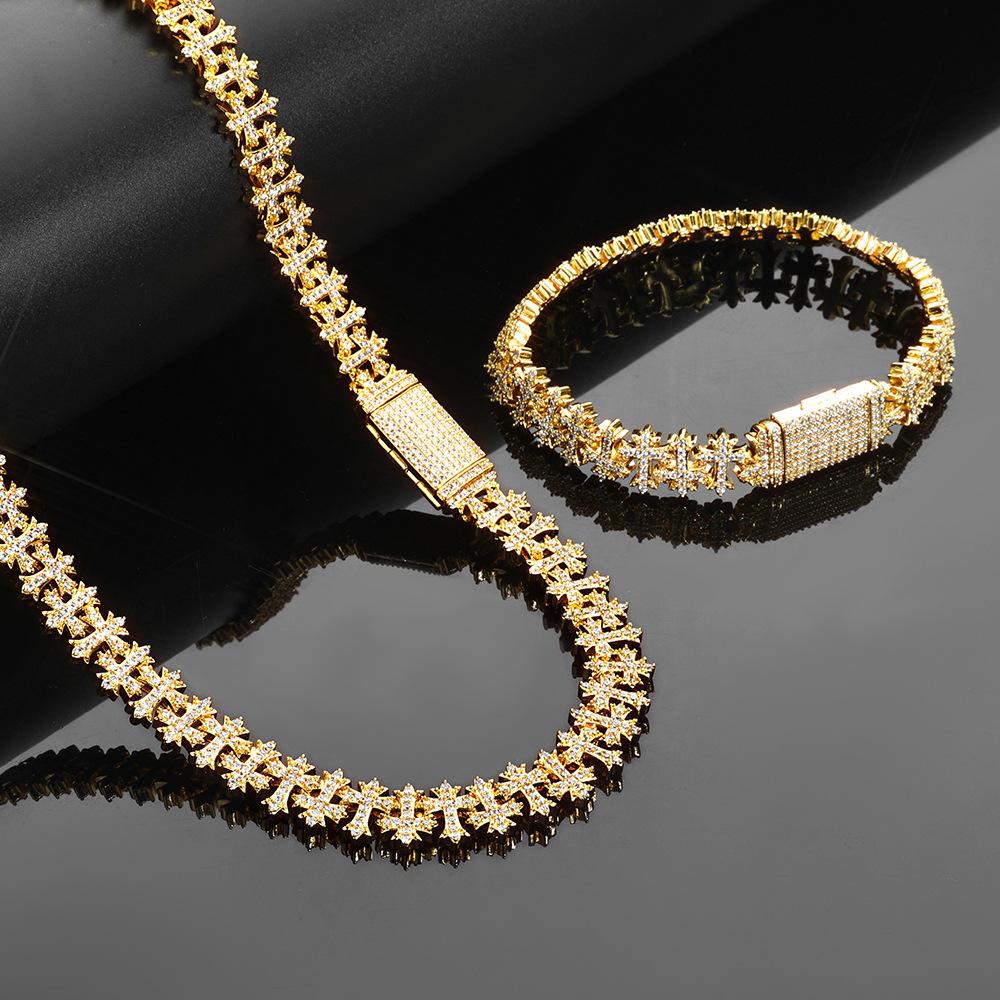 

Hip hop flip clasp cross maple leaf chain zircon necklace accessories women s jewelry necklace 18inch (length 45.72cm)