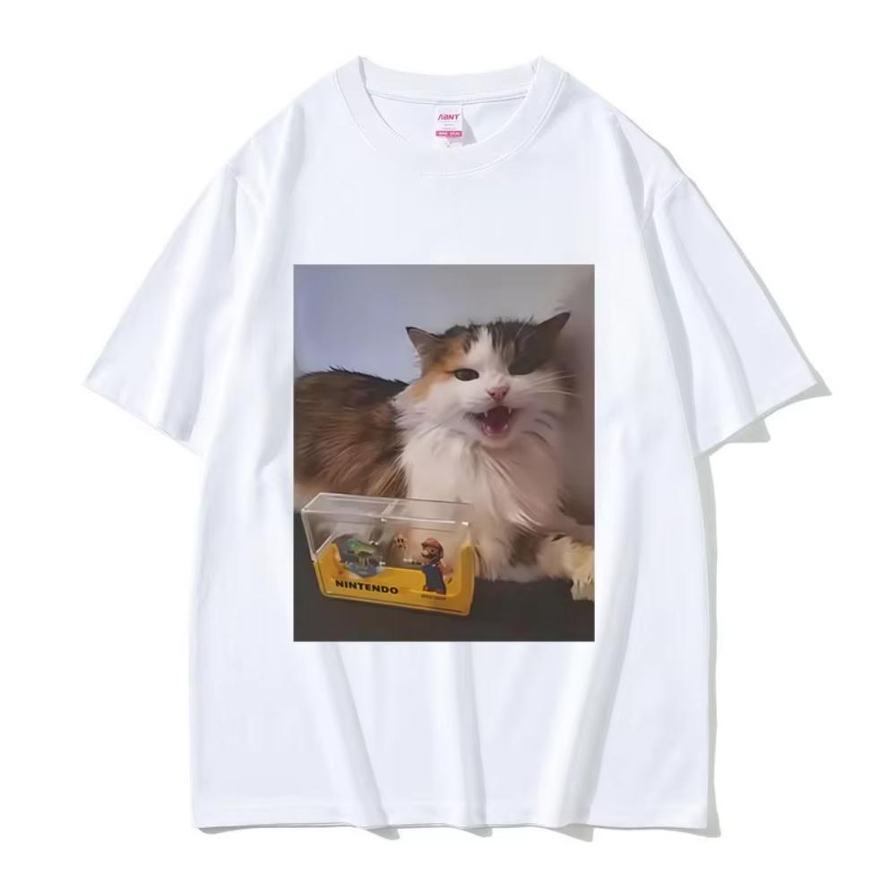 Cat Funny Meme Graphic T-shirts Men Women Fashion Oversized Streetwear Unisex Casual Soft Cotton Short Sleeves Male Vintage Tees