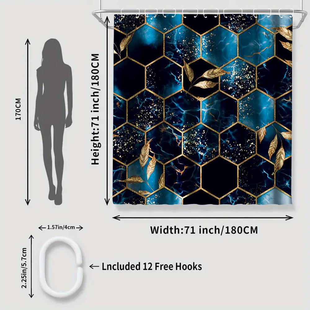 1/4 Geometriskt rutnät duschdraperier, Toalettsitsdekoration, Duschdraperi med matta och toalettlock, 12 70.8x70.8 tum krokar