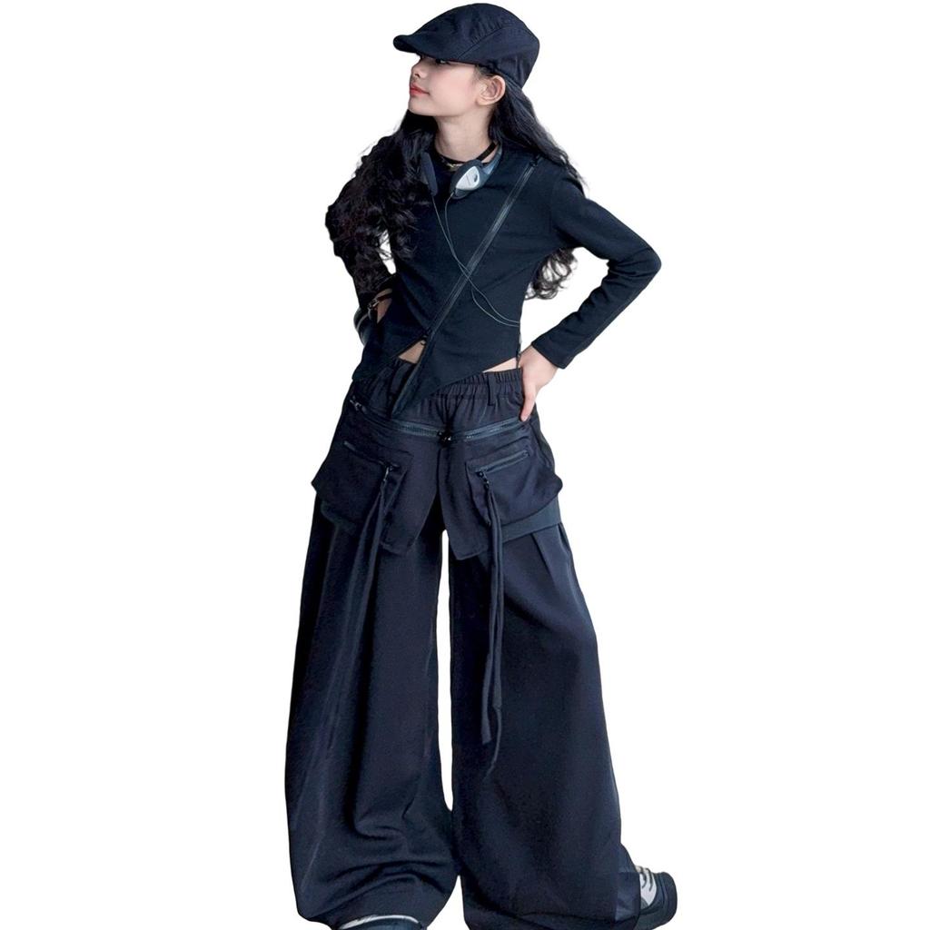 Modisches Mädchen-Herbst 2025 Langarm-Top & Cargohose Set