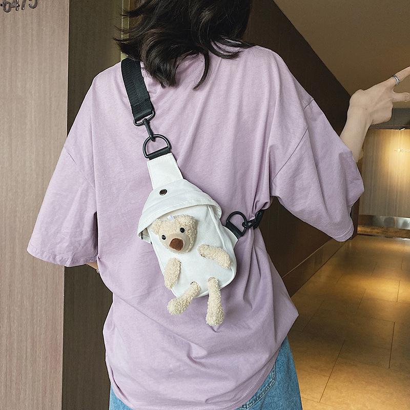 Modegefühl Canvas Bär Tasche Damen 2025 neu niedlich Cartoon Schulter Brusttasche beliebt Persönlichkeit Messenger