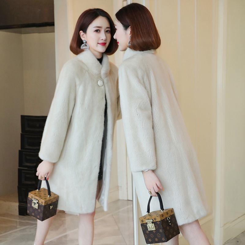 Autumn and winter new imitation mink velvet imitation fur coat women's medium and long stand-up collar imitation mink coat loose and thin