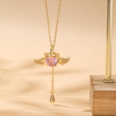 Titanium Steel Cupid Heart Necklace Female Personality Zircon Moving Wings Pendant