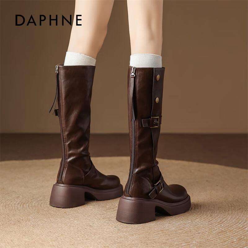 Daphne Women s Brown Thick-Sole Knight Boots 36