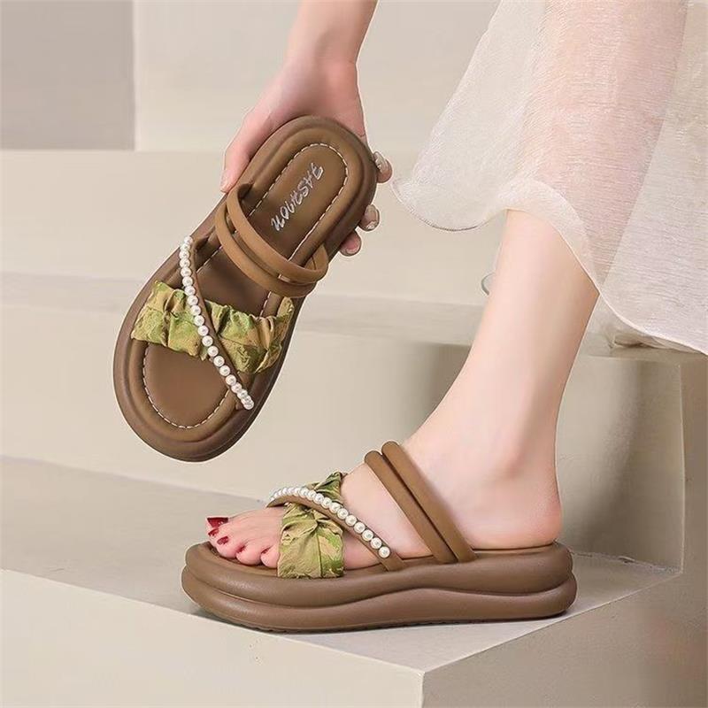 Nationalstil Zwei-Wege-Slipper Damen 2025 neu Sommer dicksohlige rutschfeste Sandalen für draußen weichsohlige mit Röcken Römersandalen