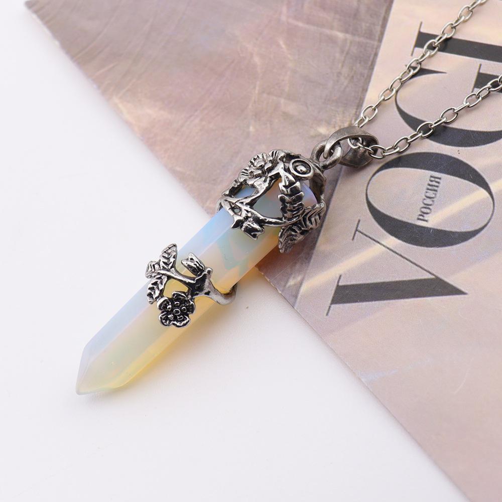 Rose and Plum Blossom Crystal Hexagonal Pendant Necklace
