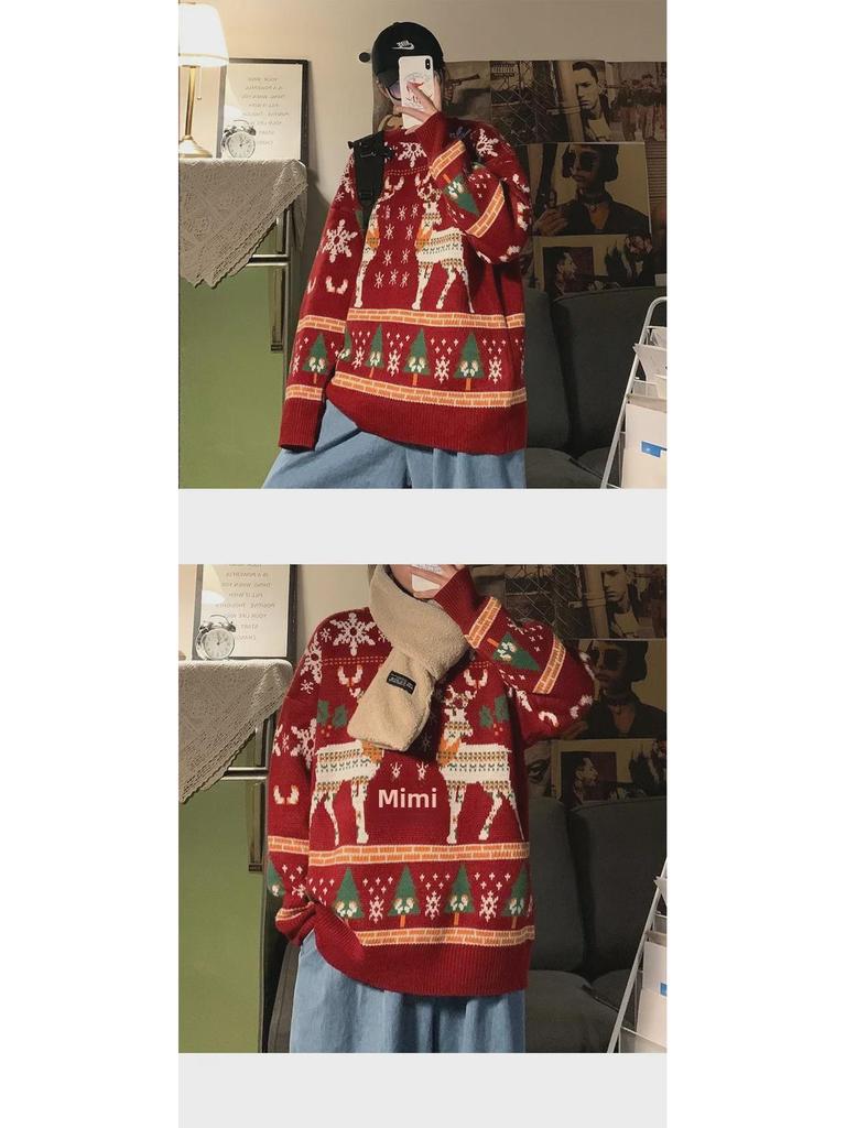 Jaquetas de Inverno para Casal em Estilo Coreano e Suéteres de Natal Aconchegantes