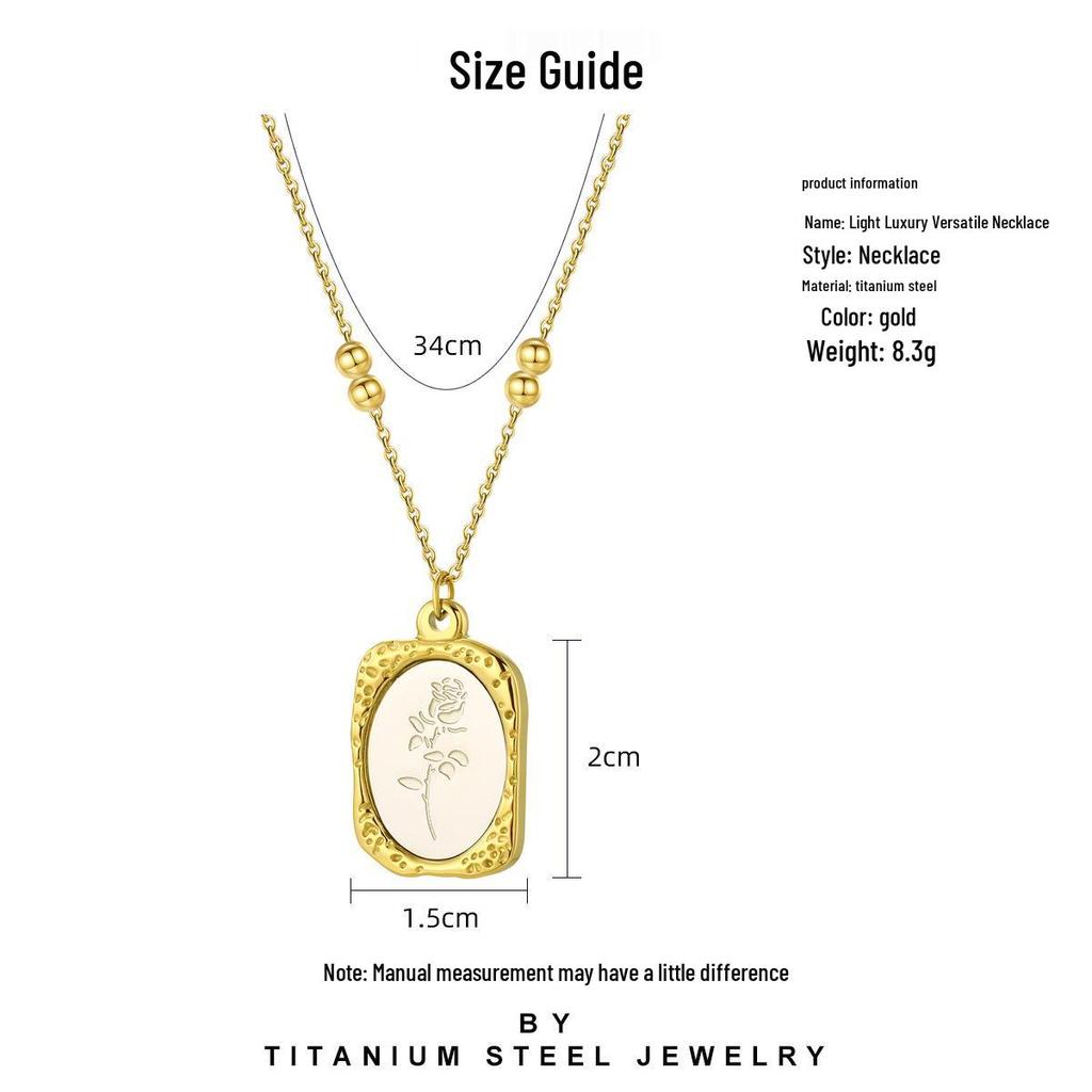 Rose Flower Pendant Titanium Steel Necklace - Fashionable, Colorfast French Mirror Clavicle Chain with Niche Design.